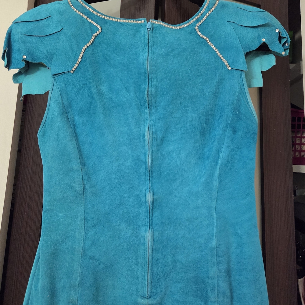 Chic Asymmetrical Teal Fringe Dress - Picture 3 of 9